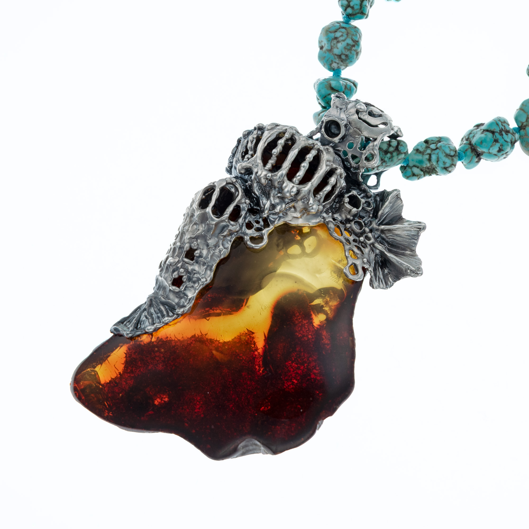 Sterling Silver and Natural Baltic Amber Ghost Pendant 1